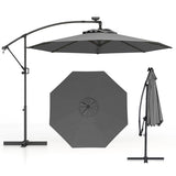 10 Feet 360° Rotation Solar Powered LED Patio Offset Umbrella without Weight Base-Gray