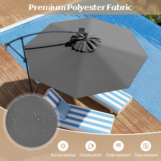 10 Feet 360° Rotation Solar Powered LED Patio Offset Umbrella without Weight Base-Gray