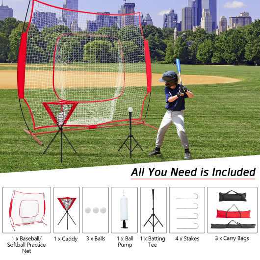Portable Practice Net Kit with 3 Carrying Bags-Red