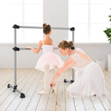 4 Feet Double Ballet Barre Bar with Adjustable Height-Silver