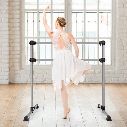 4 Feet Double Ballet Barre Bar with Adjustable Height-Silver