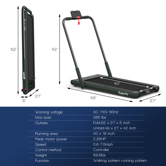 2-in-1 Folding Treadmill with Remote Control and LED Display-Green