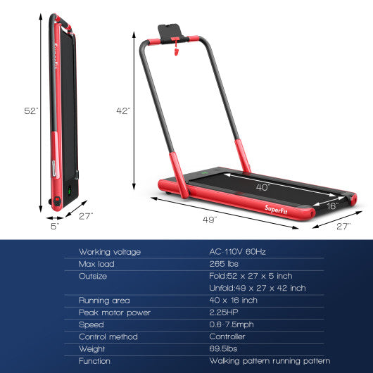 2-in-1 Folding Treadmill with Remote Control and LED Display-Red