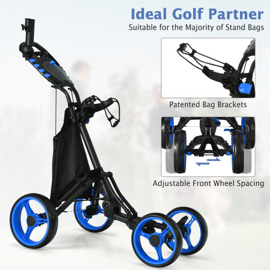 Golf Push Pull Cart with Foot Brake-Blue