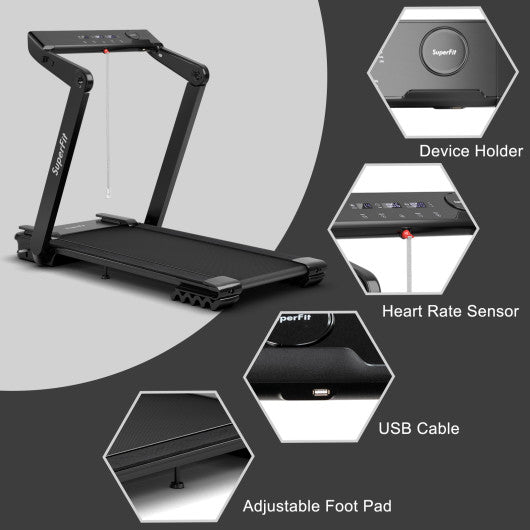 4.0HP Foldable Electric Treadmill Jogging Machine with Speaker LED-Black