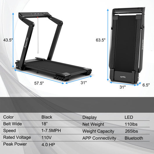 4.0HP Foldable Electric Treadmill Jogging Machine with Speaker LED-Black