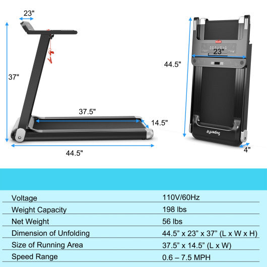 Folding Electric Compact Walking Treadmill with APP Control Speaker-Silver