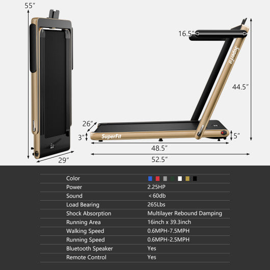 2.25HP 2 in 1 Folding Treadmill with APP Speaker Remote Control-Yellow