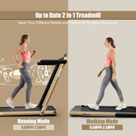 2.25HP 2 in 1 Folding Treadmill with APP Speaker Remote Control-Yellow