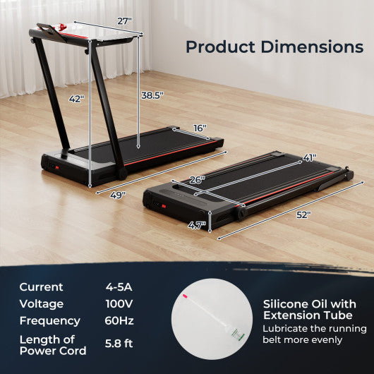 3-in-1 Folding Treadmill with Large Desk and LCD Display-Black