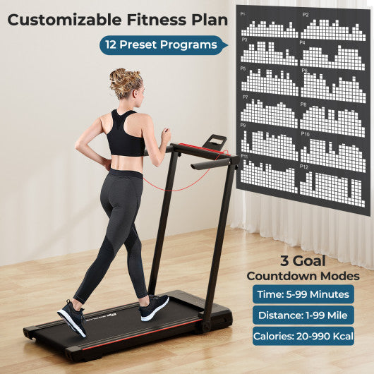 3-in-1 Folding Treadmill with Large Desk and LCD Display-Black