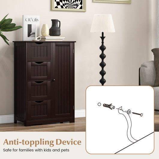 Standing Indoor Wooden Cabinet with 4 Drawers-Brown