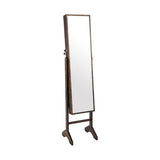 Free-Standing Jewelry Cabinet with Full-Length Mirror and Lockable Door-Brown