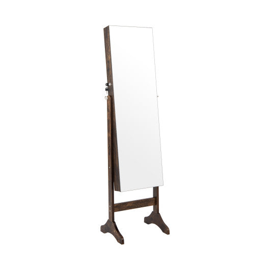 Standing Jewelry Cabinet with Full Length Mirror-Brown