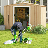 Weather Resistant Galvanized Steel Shed with Tilted Roof for Backyard Garden Patio Lawn-Natural