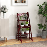 Multifunctional 3-in-1 Ladder Chair Display Plant Stand for Library Kitchen Office-Red