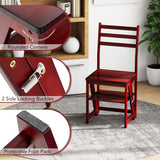 Multifunctional 3-in-1 Ladder Chair Display Plant Stand for Library Kitchen Office-Red