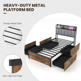 Twin/Full/Queen Bed Frame with LED Lights  Upholstered Headboard and 4 Storage Drawers-Twin size