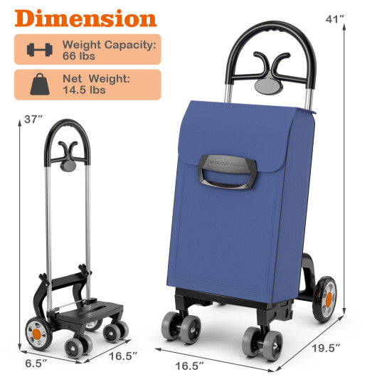 Folding Shopping Cart Utility Hand Truck with Rolling Swivel Wheels-Blue