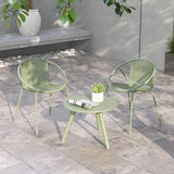 All Weather PP Patio Conversation Set with Round Coffee table and 2 Chairs-Green