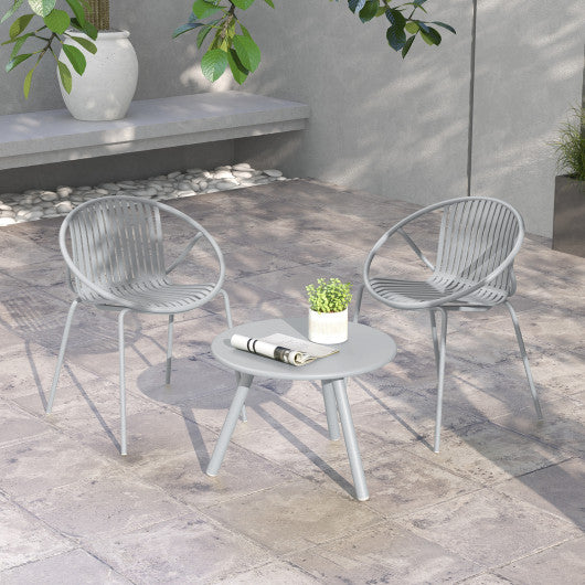 All Weather PP Patio Conversation Set with Round Coffee table and 2 Chairs-Gray