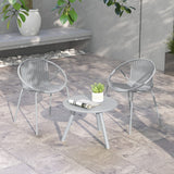 All Weather PP Patio Conversation Set with Round Coffee table and 2 Chairs-Gray