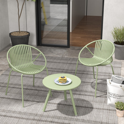 All Weather PP Patio Conversation Set with Round Coffee table and 2 Chairs-Green