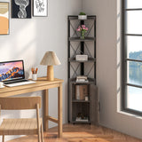 Tall Corner Storage Cabinet with 3-Tier Shelf and Enclosed Cabinet-Gray