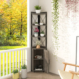 Tall Corner Storage Cabinet with 3-Tier Shelf and Enclosed Cabinet-Gray