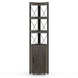 Tall Corner Storage Cabinet with 3-Tier Shelf and Enclosed Cabinet-Gray
