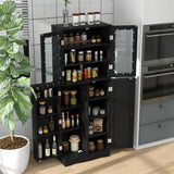 Tall Kitchen Pantry Cabinet with Dual Tempered Glass Doors and Shelves-Black