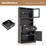 Tall Sideboard with 2 Drawers and Adjustable Shelves-Black