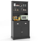 Tall Sideboard with 2 Drawers and Adjustable Shelves-Black