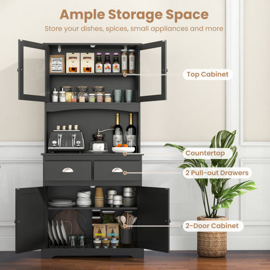 Tall Sideboard with 2 Drawers and Adjustable Shelves-Black