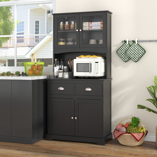 Tall Sideboard with 2 Drawers and Adjustable Shelves-Black