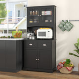 Tall Sideboard with 2 Drawers and Adjustable Shelves-Black