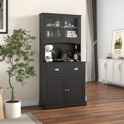 Tall Sideboard with 2 Drawers and Adjustable Shelves-Black