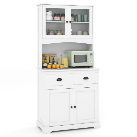 Tall Sideboard with 2 Drawers and Adjustable Shelves-White