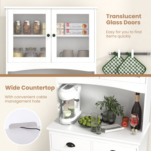 Tall Sideboard with 2 Drawers and Adjustable Shelves-White