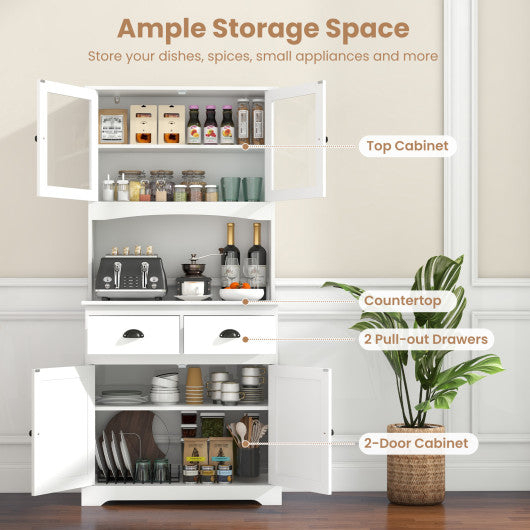 Tall Sideboard with 2 Drawers and Adjustable Shelves-White