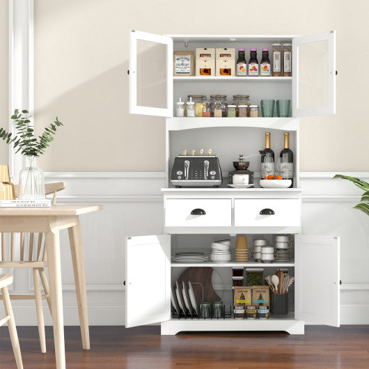 Tall Sideboard with 2 Drawers and Adjustable Shelves-White