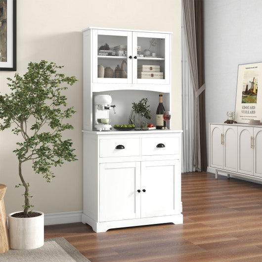 Tall Sideboard with 2 Drawers and Adjustable Shelves-White