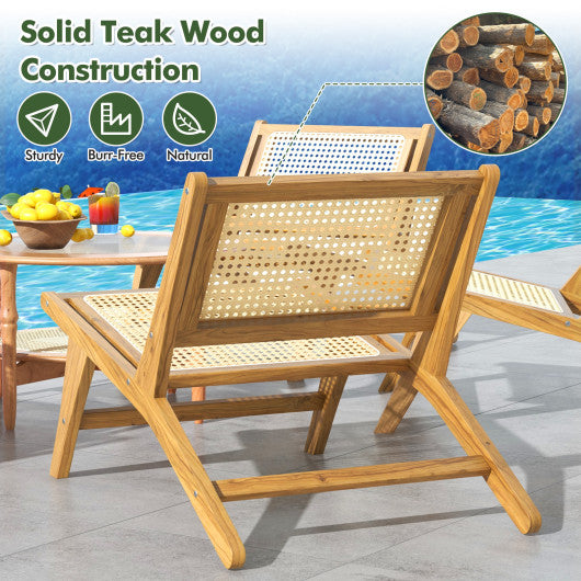 Teak Wooden Chair with Handwoven Rattan Seat and Backrest