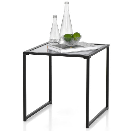Tempered Glass Side Table with Metal Frame for Indoor and Outdoor