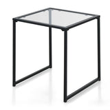 Tempered Glass Side Table with Metal Frame for Indoor and Outdoor