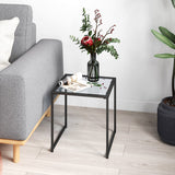 Tempered Glass Side Table with Metal Frame for Indoor and Outdoor