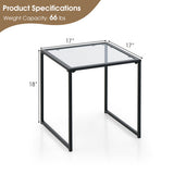 Tempered Glass Side Table with Metal Frame for Indoor and Outdoor