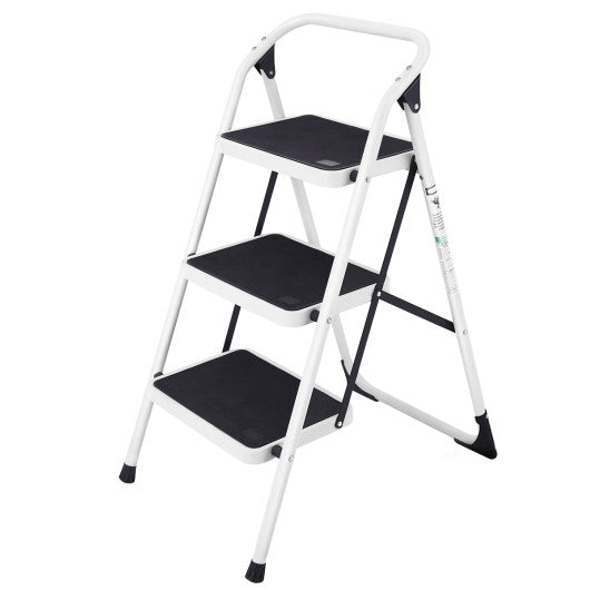 Folding 3-Step Ladder with Handgrip and Anti-Slip Platform