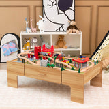 Kids Double-Sided Wooden Train Table Playset with Storage Drawer