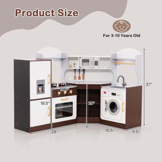 Toddler Kitchen Playset with Ice Maker Microwave Oven Sink and Washing Machine for Kids 3+ Years Old